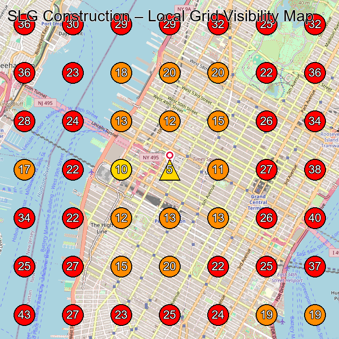 SLG Construction GeoGrid visibility map for Engineering Consultant in One Pennsylvania Plaza Suite 630